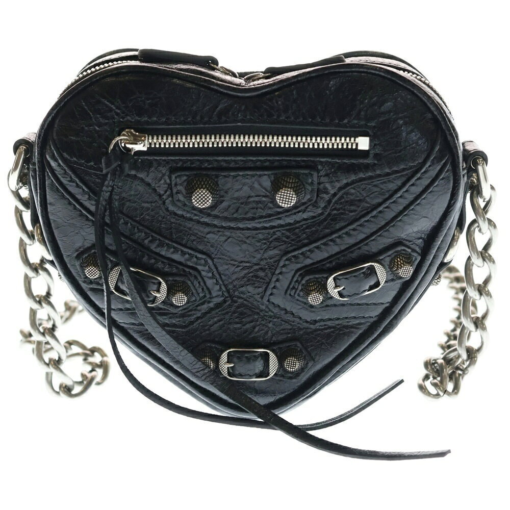 BALENCIAGA Le Cagoule Heart Shoulder Bag Black Leather